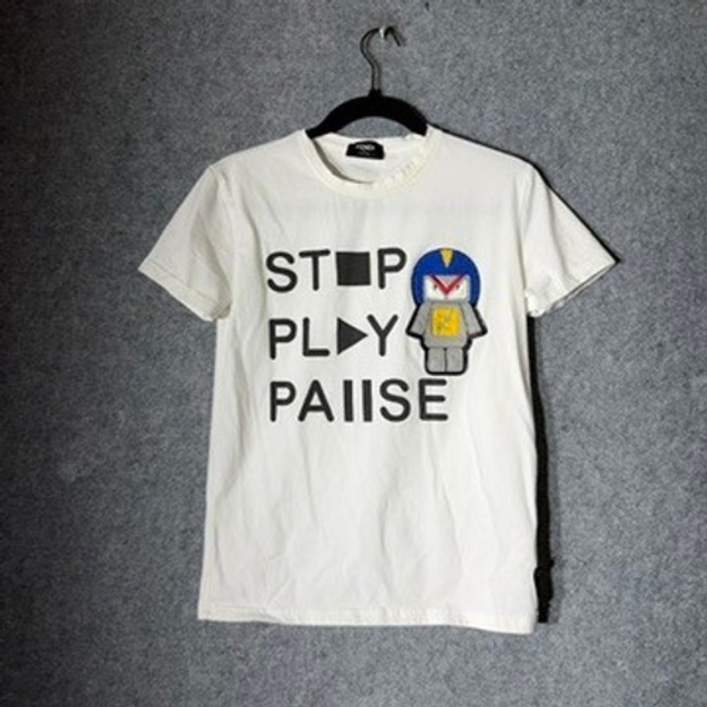 Fendi White Robot Graphic T-Shirt Stop Play Pause  Short Sleeve Italy READ